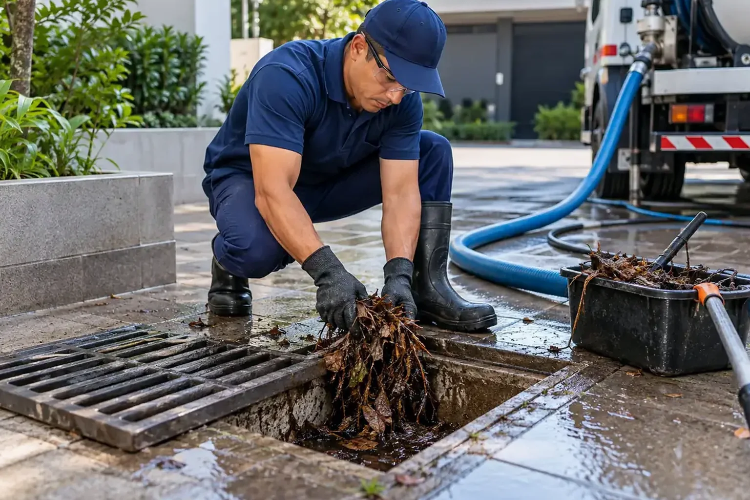 Desentupindo rede pluvial em Itumbiara.