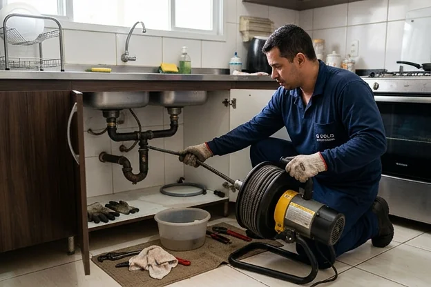 Profissional aplicando técnicas de desentupimento de pia em Itumbiara.