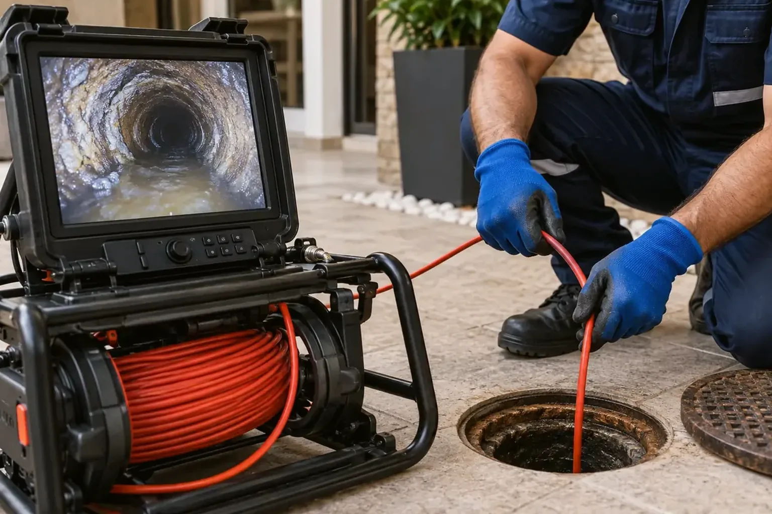 Profissional fazendo inspeção de tubulações em Itumbiara.