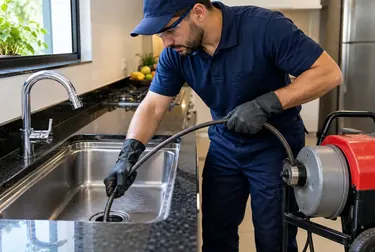 Profissional realizando desentupimento de pia em Itumbiara.